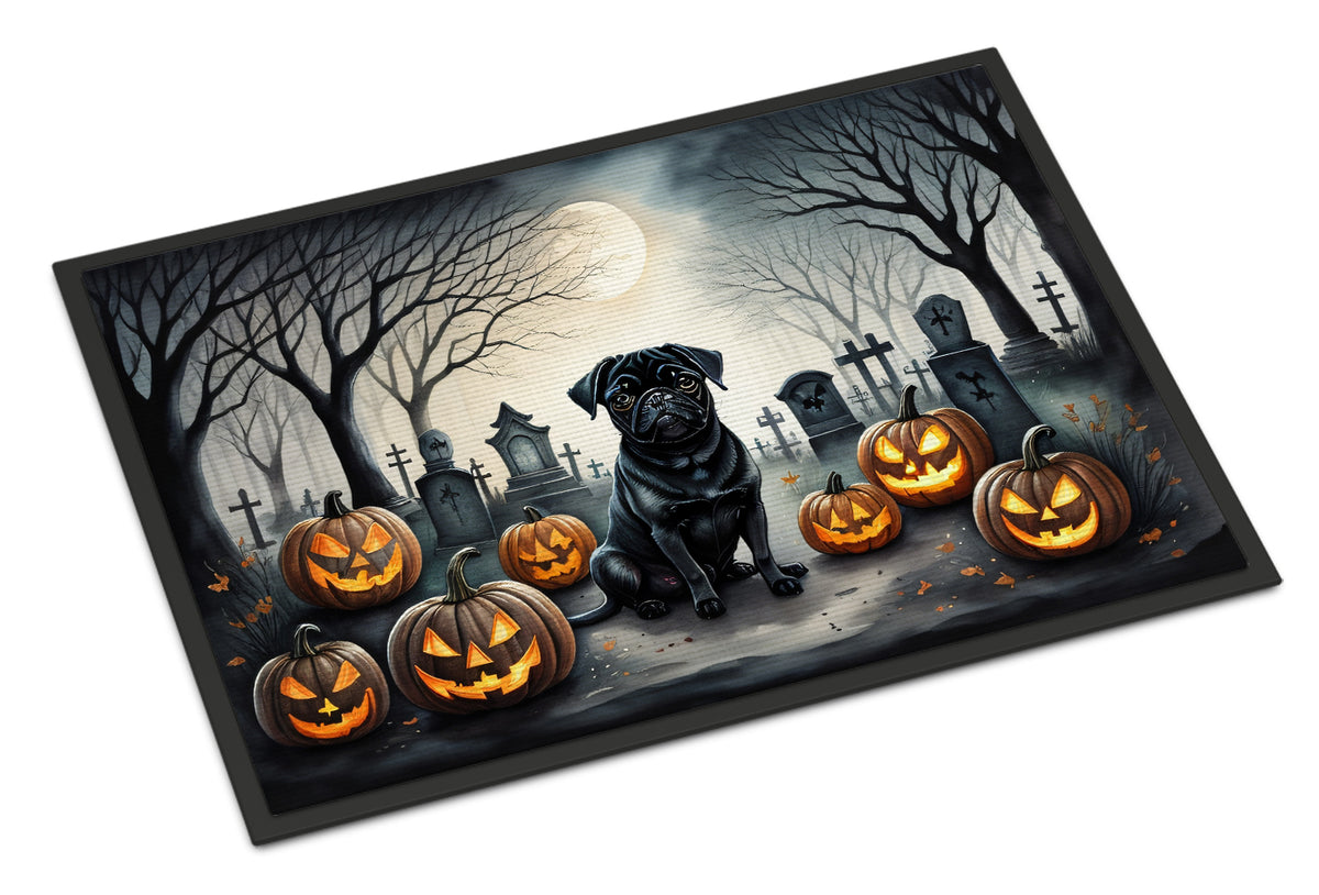 Caroline's Treasures DAC2065MAT Black Pug Spooky Halloween Doormat 18x27 Front Door Mat Indoor Outdoor Rugs for Entryway, Non Slip Washable Low Pile, 18H X 27W