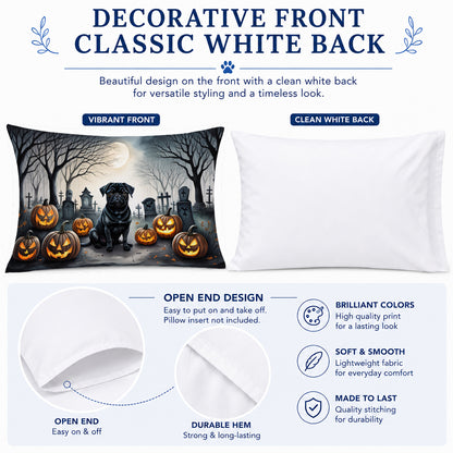 Caroline's Treasures DAC2065PILLOWCASE Black Pug Spooky Halloween Fabric Standard Pillowcase Lightweight Super Soft Easy Care Decorative Artwork Pillowcase, Standard