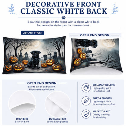 Caroline's Treasures DAC2065PILLOWCASE Black Pug Spooky Halloween Fabric Standard Pillowcase Lightweight Super Soft Easy Care Decorative Artwork Pillowcase, Standard