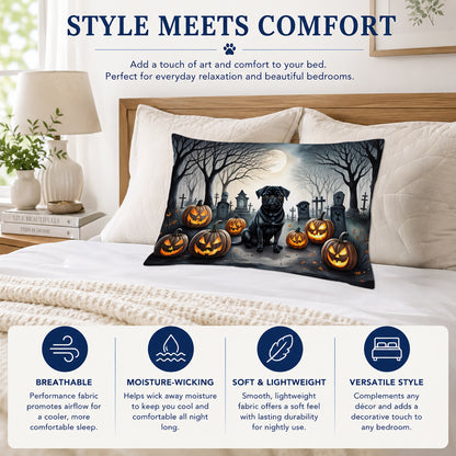 Caroline's Treasures DAC2065PILLOWCASE Black Pug Spooky Halloween Fabric Standard Pillowcase Lightweight Super Soft Easy Care Decorative Artwork Pillowcase, Standard
