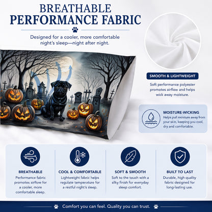 Caroline's Treasures DAC2065PILLOWCASE Black Pug Spooky Halloween Fabric Standard Pillowcase Lightweight Super Soft Easy Care Decorative Artwork Pillowcase, Standard