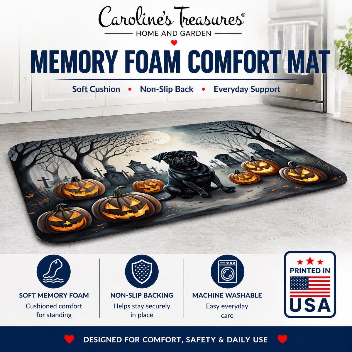 Caroline's Treasures Pug Dogs Memory Foam Mat 19x27