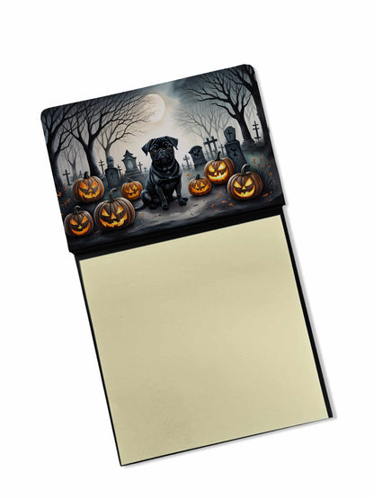 Caroline's Treasures Black Pug Spooky Halloween Sticky Note Holder Refillable Dispenser Self-Sticky Note Pads, Memo Pads Blank Desk Accessories
