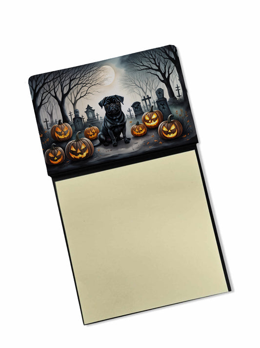 Caroline's Treasures Black Pug Spooky Halloween Sticky Note Holder Refillable Dispenser Self-Sticky Note Pads, Memo Pads Blank Desk Accessories