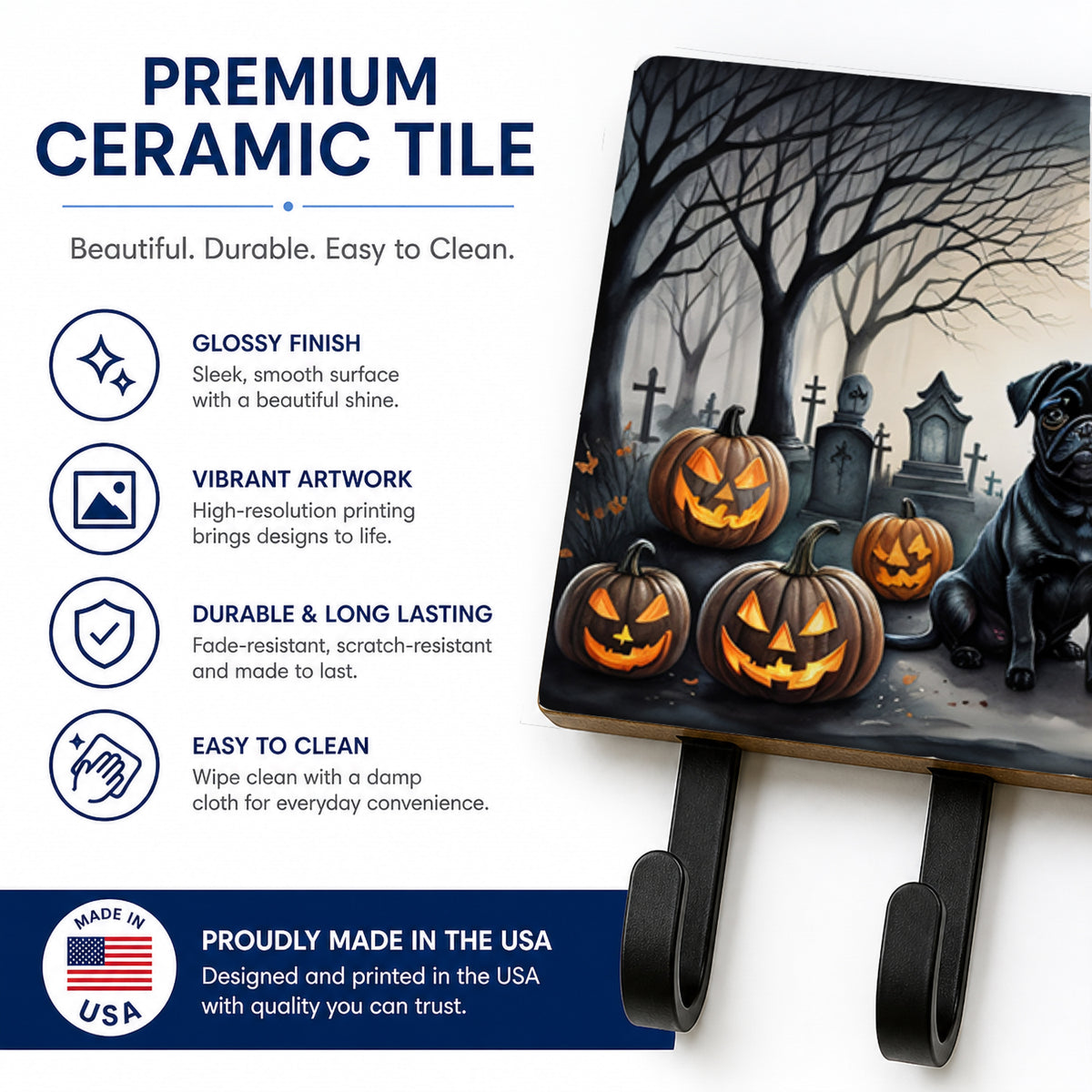 Caroline's Treasures Pug Dogs Halloween Ceramic Triple Wall Hook