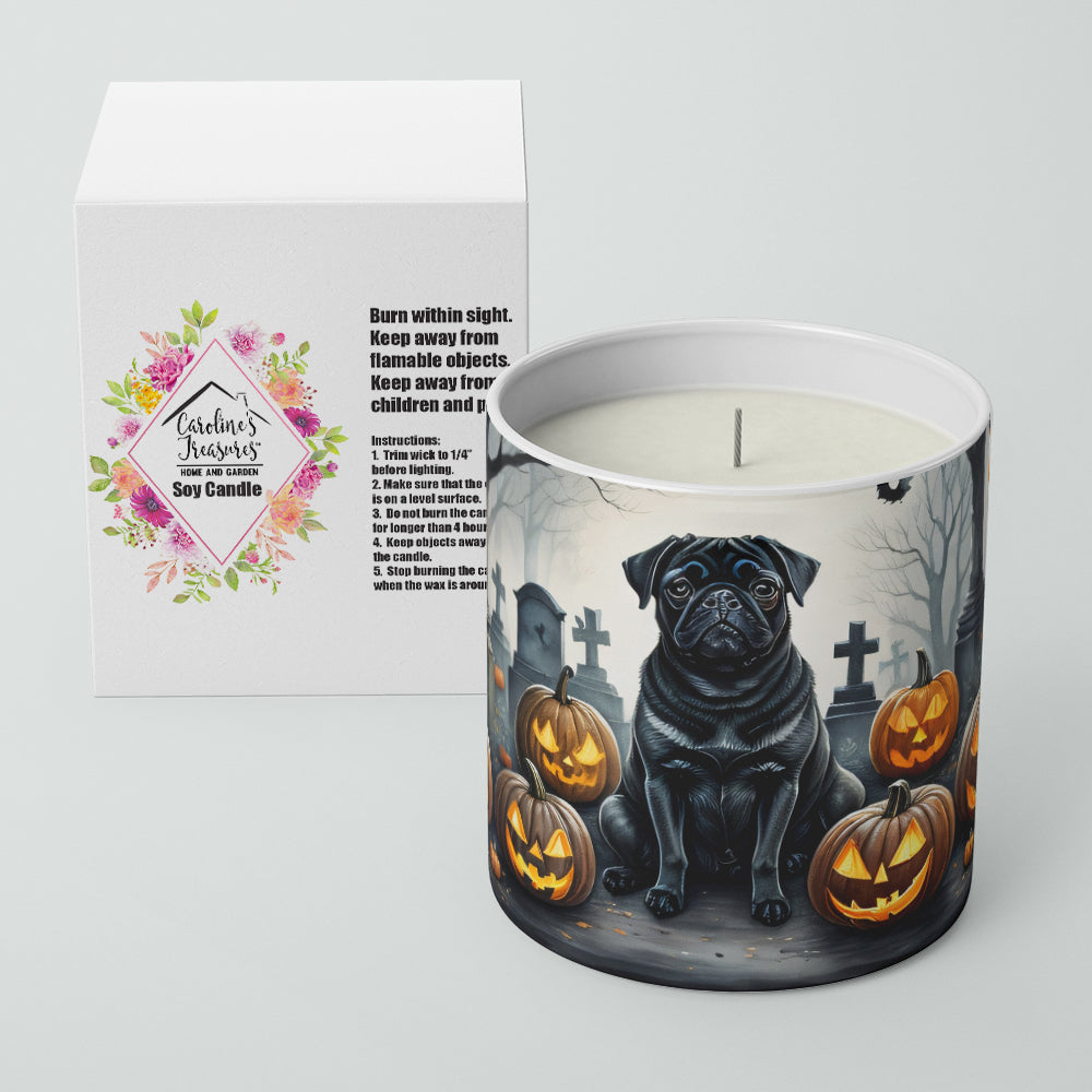 Caroline's Treasures DAC2066CDL Black Pug Spooky Halloween Decorative Soy Candle Nature Soy Wax Essential Oil Home Decor Ideal for Bedroom Kitchen Bath Office Gift, 10 oz