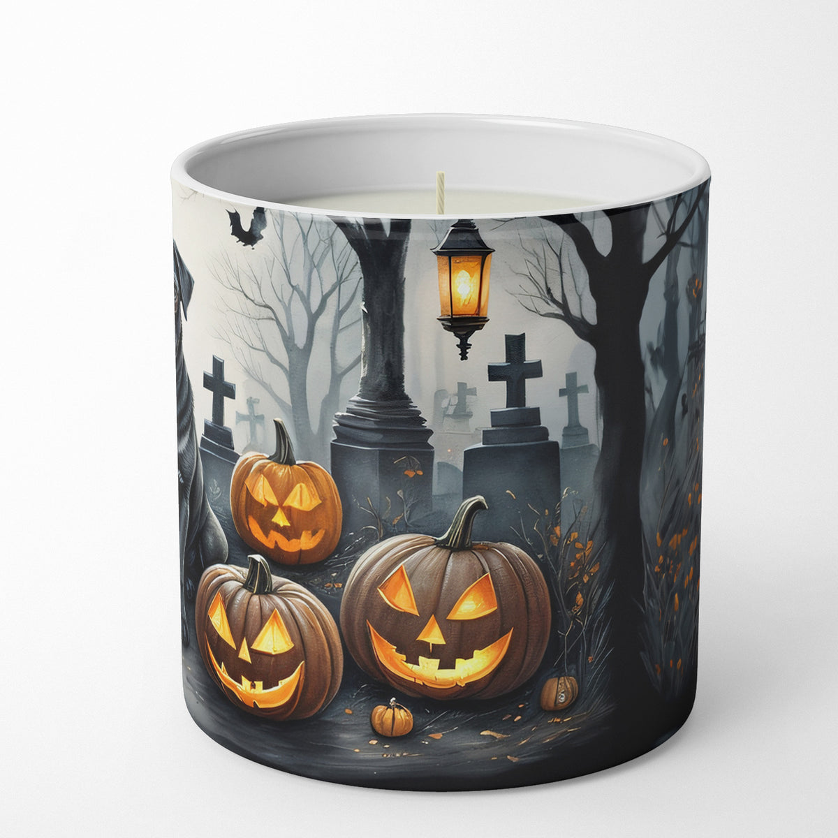 Caroline's Treasures DAC2066CDL Black Pug Spooky Halloween Decorative Soy Candle Nature Soy Wax Essential Oil Home Decor Ideal for Bedroom Kitchen Bath Office Gift, 10 oz