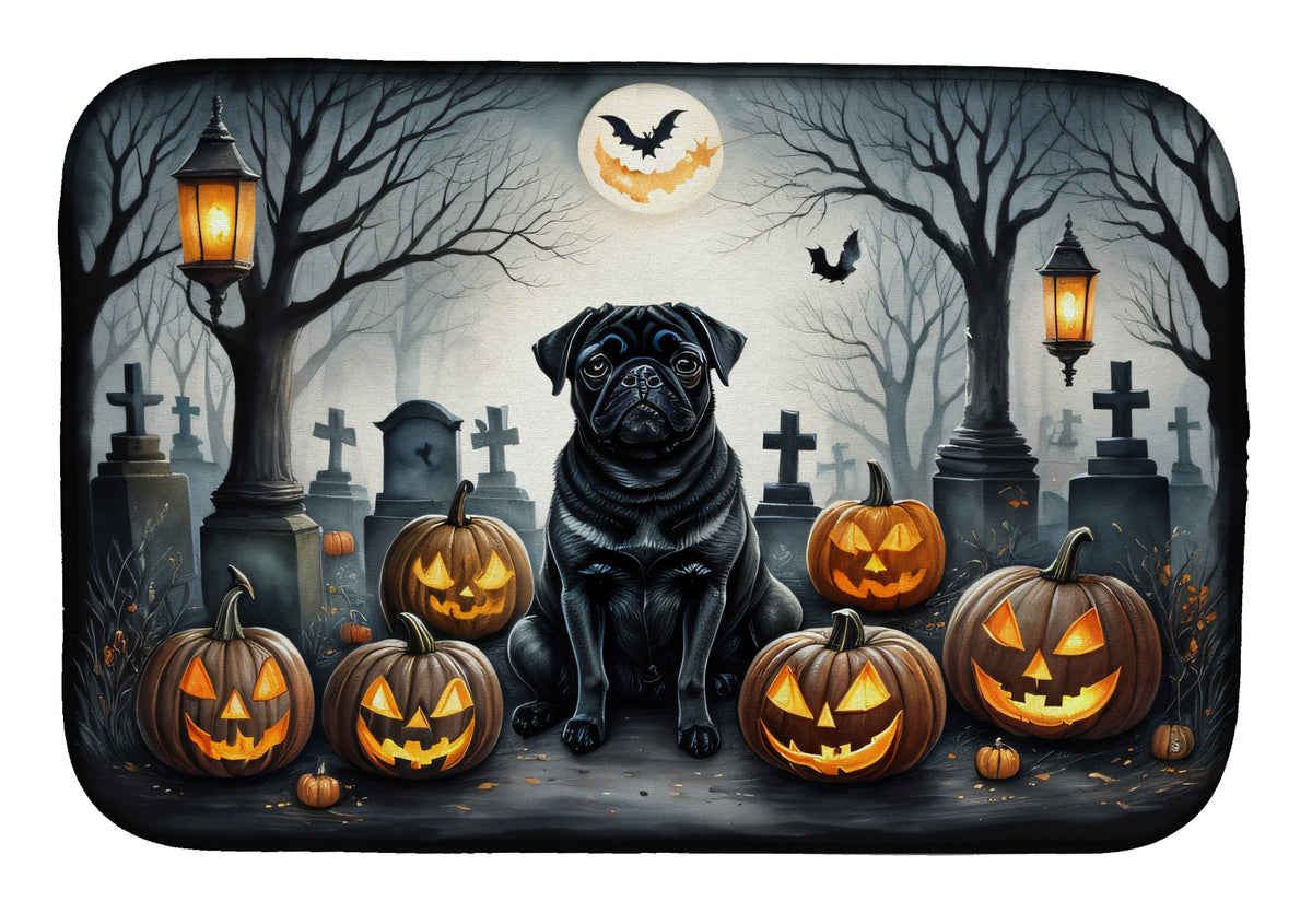 Caroline's Treasures DAC2066DDM Black Pug Spooky Halloween Dish Drying Mat Absorbent Dish Drying Mat Pad for Kitchen Counter Dish Drainer Mat for Countertop, 14 x 21, Multicolor