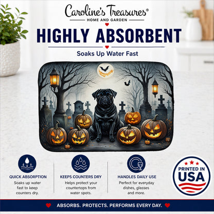 Caroline's Treasures DAC2066DDM Black Pug Spooky Halloween Dish Drying Mat Absorbent Dish Drying Mat Pad for Kitchen Counter Dish Drainer Mat for Countertop, 14 x 21, Multicolor