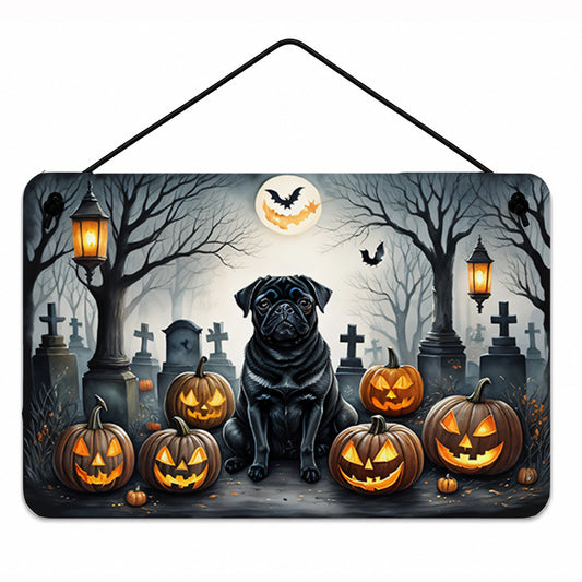 Caroline's Treasures DAC2066DS812 Black Pug Spooky Halloween Wall or Door Hanging Prints Aluminum Metal Sign Kitchen Wall Bar Bathroom Plaque Home Decor, 8x12, Multicolor