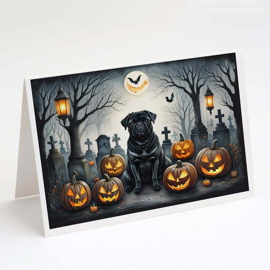 Caroline's Treasures DAC2066GCA7P Black Pug Spooky Halloween Greeting Cards and Envelopes Pack of 8 Blank Cards with Envelopes Whimsical A7 Size 5x7 Blank Greeting Cards