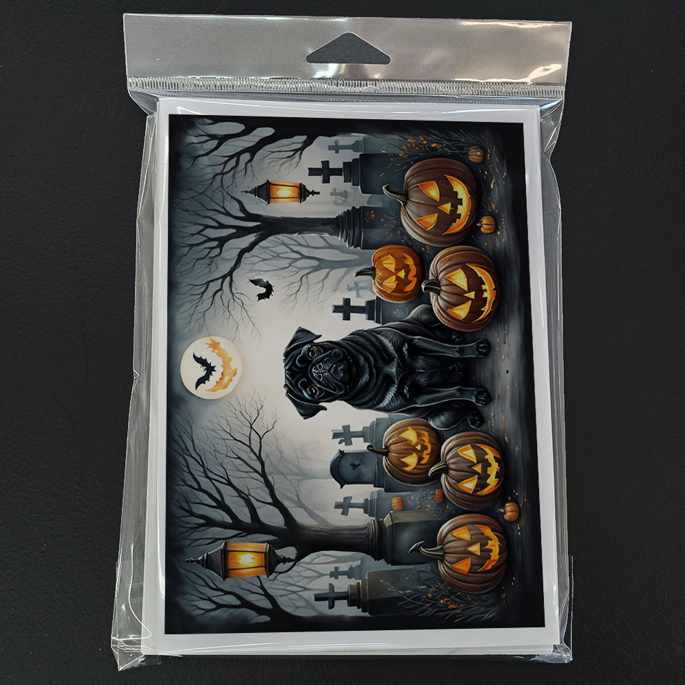 Caroline's Treasures DAC2066GCA7P Black Pug Spooky Halloween Greeting Cards and Envelopes Pack of 8 Blank Cards with Envelopes Whimsical A7 Size 5x7 Blank Greeting Cards