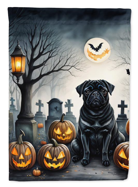 Caroline's Treasures DAC2066GF Black Pug Spooky Halloween Garden Flag Mailbox Flag Decorative Yard Flag Banner Outside Patio Artwork Yard Flower Beds, Garden Size, Multicolor