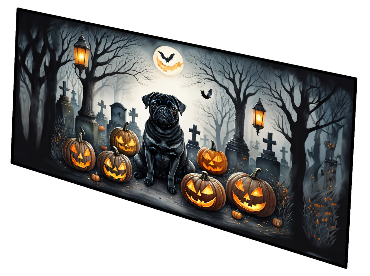 Caroline's Treasures Black Pug Spooky Halloween Runner Mat 28x58 Front Door Mat Indoor Outdoor Rugs for Entryway Hallway Foyer Non Slip Washable Wide Doormat