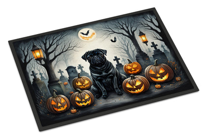 Caroline's Treasures DAC2066JMAT Black Pug Spooky Halloween Indoor or Outdoor Mat 24x36 Front Door Mat Indoor Outdoor Rugs for Entryway, Non Slip Washable Low Pile, 24H X 36W