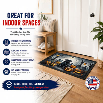 Caroline's Treasures DAC2066JMAT Black Pug Spooky Halloween Indoor or Outdoor Mat 24x36 Front Door Mat Indoor Outdoor Rugs for Entryway, Non Slip Washable Low Pile, 24H X 36W