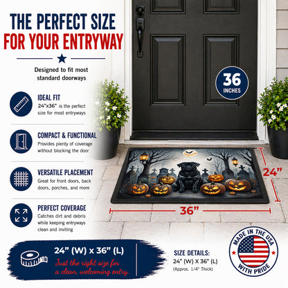 Caroline's Treasures DAC2066JMAT Black Pug Spooky Halloween Indoor or Outdoor Mat 24x36 Front Door Mat Indoor Outdoor Rugs for Entryway, Non Slip Washable Low Pile, 24H X 36W