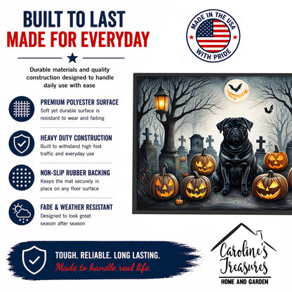 Caroline's Treasures DAC2066JMAT Black Pug Spooky Halloween Indoor or Outdoor Mat 24x36 Front Door Mat Indoor Outdoor Rugs for Entryway, Non Slip Washable Low Pile, 24H X 36W