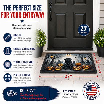 Caroline's Treasures DAC2066MAT Black Pug Spooky Halloween Doormat 18x27 Front Door Mat Indoor Outdoor Rugs for Entryway, Non Slip Washable Low Pile, 18H X 27W