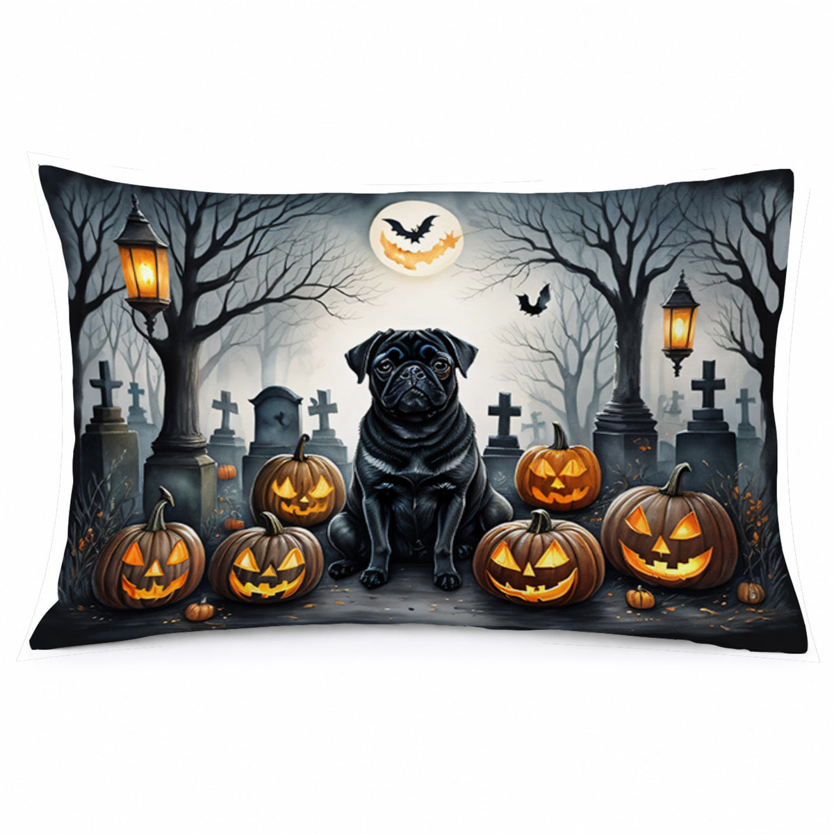 Caroline's Treasures DAC2066PILLOWCASE Black Pug Spooky Halloween Fabric Standard Pillowcase Lightweight Super Soft Easy Care Decorative Artwork Pillowcase, Standard