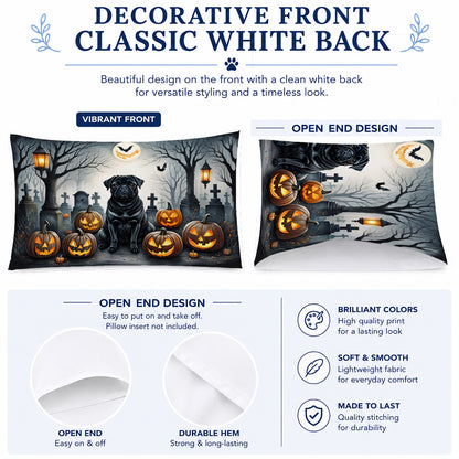 Caroline's Treasures DAC2066PILLOWCASE Black Pug Spooky Halloween Fabric Standard Pillowcase Lightweight Super Soft Easy Care Decorative Artwork Pillowcase, Standard