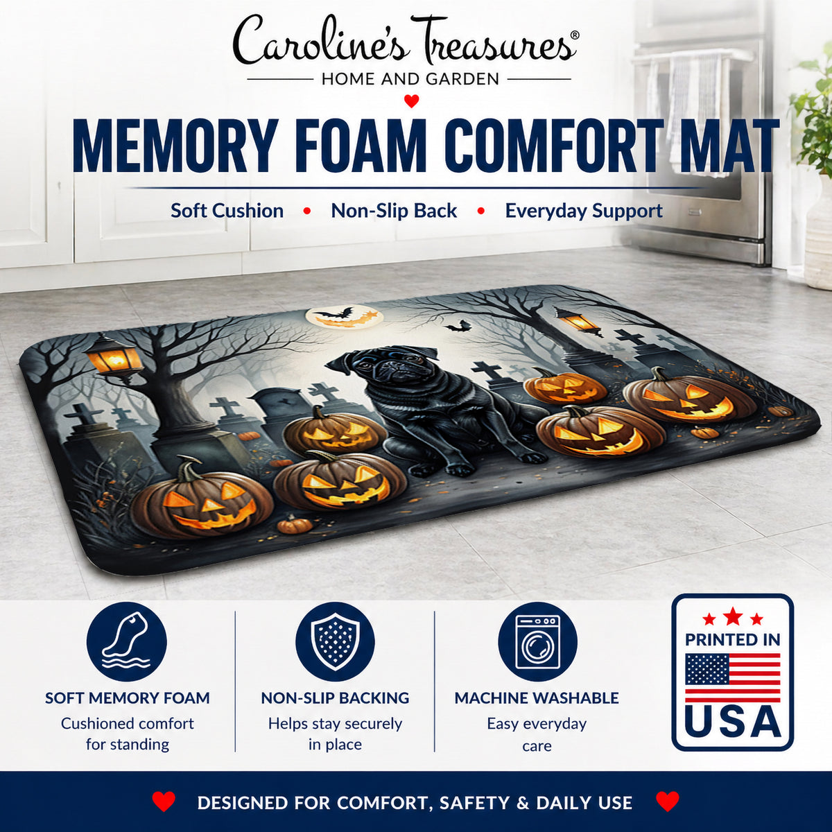 Caroline's Treasures Pug Dogs Memory Foam Mat 19x27
