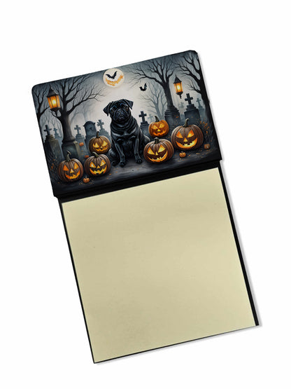 Caroline's Treasures Black Pug Spooky Halloween Sticky Note Holder Refillable Dispenser Self-Sticky Note Pads, Memo Pads Blank Desk Accessories