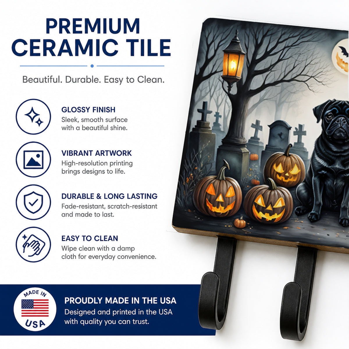 Caroline's Treasures Pug Dogs Halloween Ceramic Triple Wall Hook