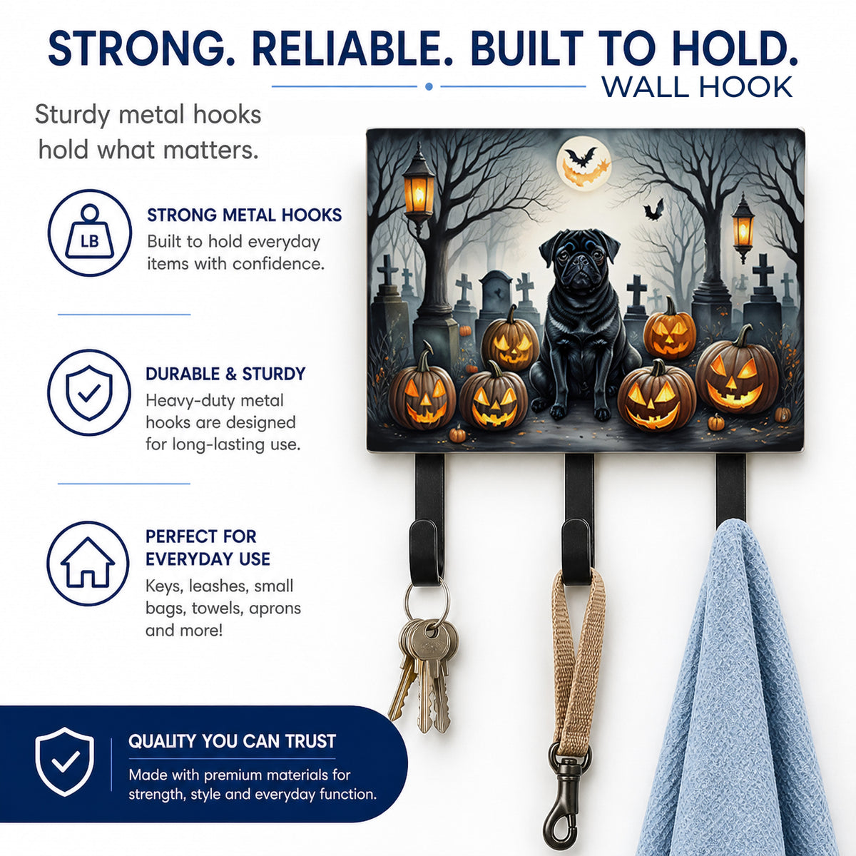 Caroline's Treasures Pug Dogs Halloween Ceramic Triple Wall Hook