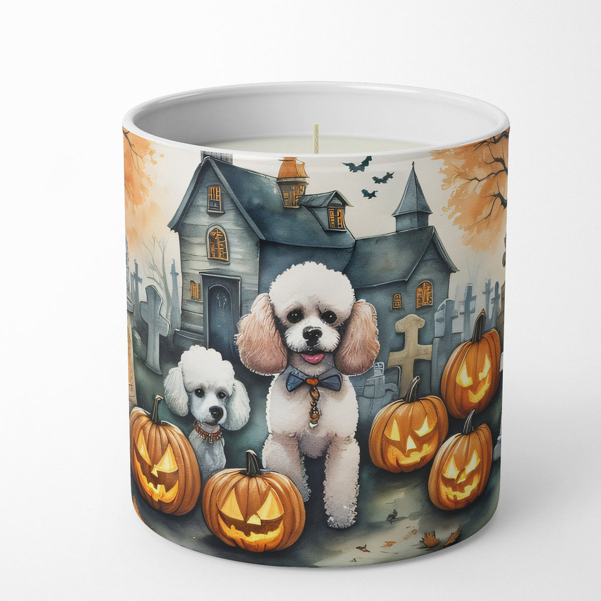 Caroline's Treasures DAC2067CDL Poodle Spooky Halloween Decorative Soy Candle Nature Soy Wax Essential Oil Home Decor Ideal for Bedroom Kitchen Bath Office Gift, 10 oz
