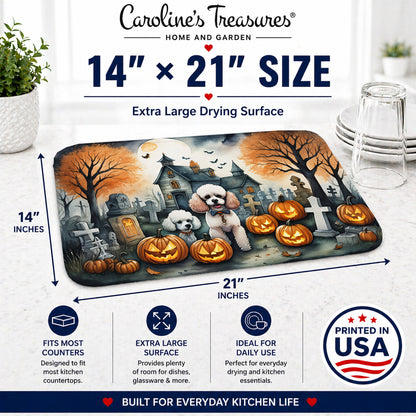 Caroline's Treasures DAC2067DDM Poodle Spooky Halloween Dish Drying Mat Absorbent Dish Drying Mat Pad for Kitchen Counter Dish Drainer Mat for Countertop, 14 x 21, Multicolor
