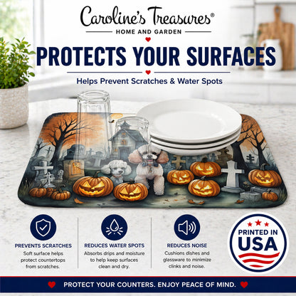 Caroline's Treasures DAC2067DDM Poodle Spooky Halloween Dish Drying Mat Absorbent Dish Drying Mat Pad for Kitchen Counter Dish Drainer Mat for Countertop, 14 x 21, Multicolor