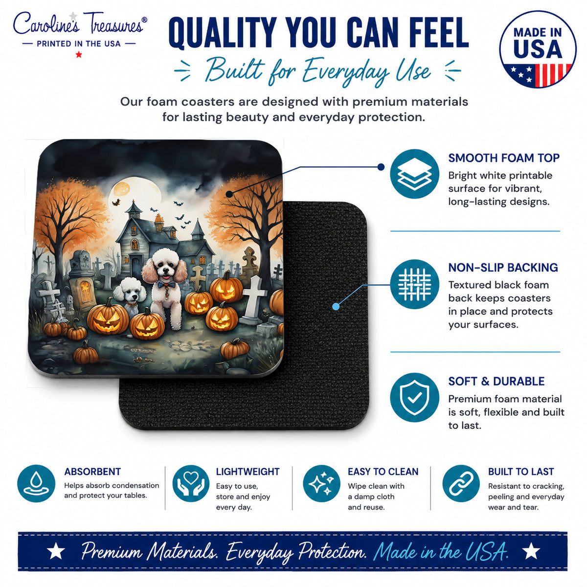 Caroline's Treasures Poodle Dogs Foam Drink Coasters Set of 4 Absorbent