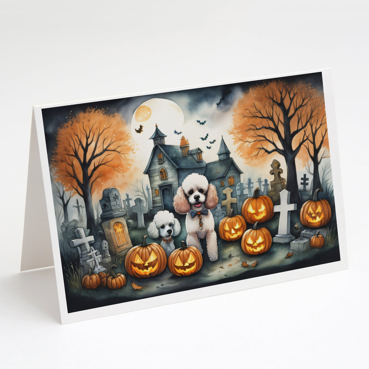 Caroline's Treasures DAC2067GCA7P Poodle Spooky Halloween Greeting Cards and Envelopes Pack of 8 Blank Cards with Envelopes Whimsical A7 Size 5x7 Blank Greeting Cards