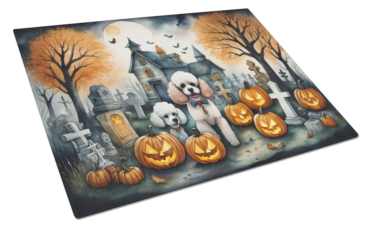 Caroline's Treasures DAC2067LCB Poodle Spooky Halloween Glass Cutting Board Large Decorative Tempered Glass Kitchen Cutting and Serving Board Large Size Chopping Board