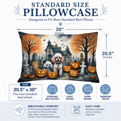 Caroline's Treasures DAC2067PILLOWCASE Poodle Spooky Halloween Fabric Standard Pillowcase Lightweight Super Soft Easy Care Decorative Artwork Pillowcase, Standard