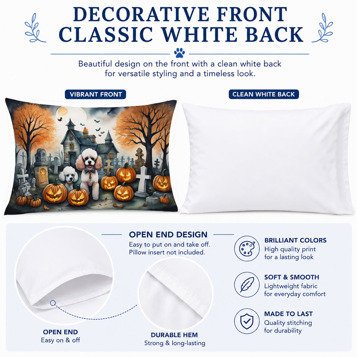 Caroline's Treasures DAC2067PILLOWCASE Poodle Spooky Halloween Fabric Standard Pillowcase Lightweight Super Soft Easy Care Decorative Artwork Pillowcase, Standard