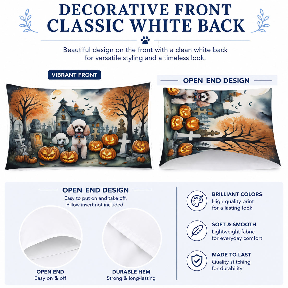 Caroline's Treasures DAC2067PILLOWCASE Poodle Spooky Halloween Fabric Standard Pillowcase Lightweight Super Soft Easy Care Decorative Artwork Pillowcase, Standard