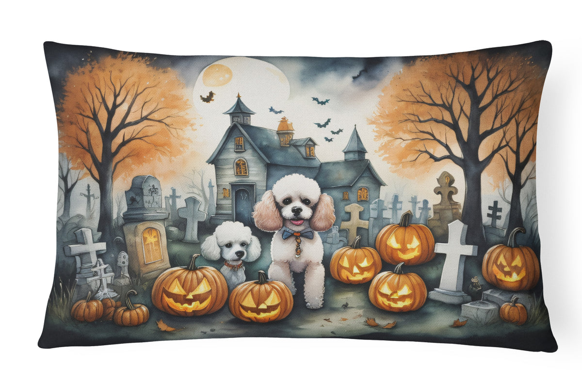 Caroline's Treasures DAC2067PW1216 Poodle Spooky Halloween Fabric Decorative Pillow Machine Washable, Indoor Outdoor Decorative Pillow for Couch, Bed or Patio, 12HX16W