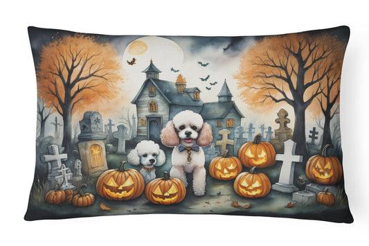 Caroline's Treasures DAC2067PW1216 Poodle Spooky Halloween Fabric Decorative Pillow Machine Washable, Indoor Outdoor Decorative Pillow for Couch, Bed or Patio, 12HX16W