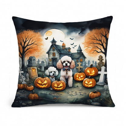 Caroline's Treasures DAC2067PW1414 Poodle Spooky Halloween Fabric Decorative Pillow Machine Washable, Indoor Outdoor Decorative Pillow for Couch, Bed or Patio, 14Hx14W