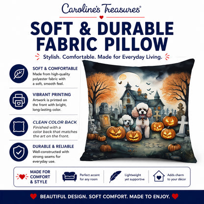 Caroline's Treasures DAC2067PW1414 Poodle Spooky Halloween Fabric Decorative Pillow Machine Washable, Indoor Outdoor Decorative Pillow for Couch, Bed or Patio, 14Hx14W