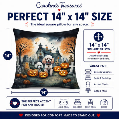 Caroline's Treasures DAC2067PW1414 Poodle Spooky Halloween Fabric Decorative Pillow Machine Washable, Indoor Outdoor Decorative Pillow for Couch, Bed or Patio, 14Hx14W