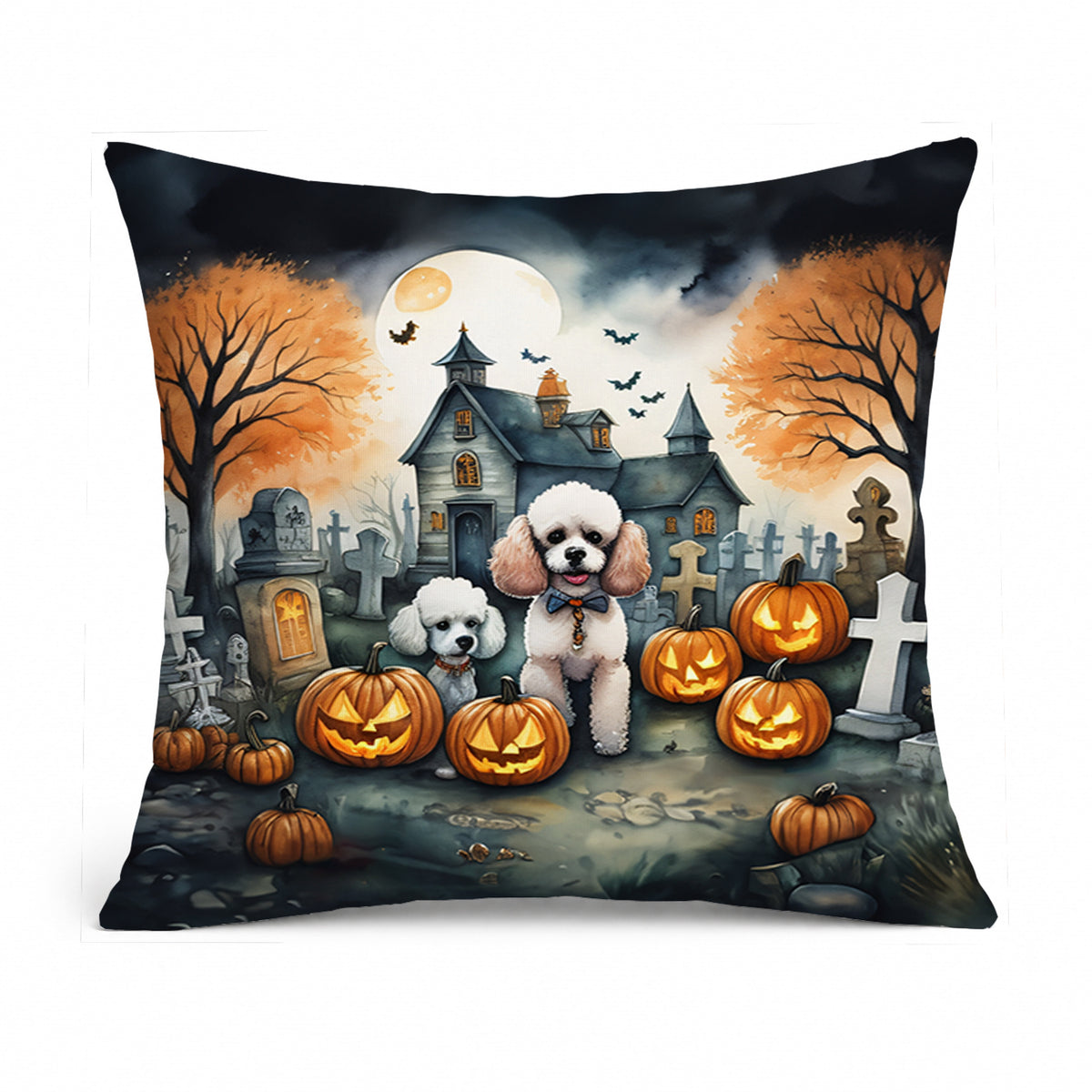 Caroline's Treasures DAC2067PW1818 Poodle Spooky Halloween Fabric Decorative Pillow Machine Washable, Indoor Outdoor Decorative Pillow for Couch, Bed or Patio, 18Hx18W