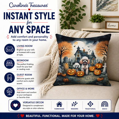 Caroline's Treasures DAC2067PW1818 Poodle Spooky Halloween Fabric Decorative Pillow Machine Washable, Indoor Outdoor Decorative Pillow for Couch, Bed or Patio, 18Hx18W