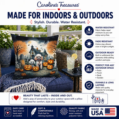 Caroline's Treasures DAC2067PW1818 Poodle Spooky Halloween Fabric Decorative Pillow Machine Washable, Indoor Outdoor Decorative Pillow for Couch, Bed or Patio, 18Hx18W