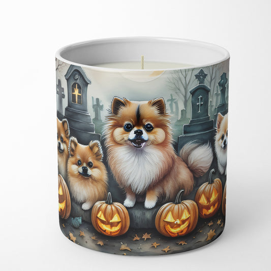 Caroline's Treasures DAC2068CDL Pomeranian Spooky Halloween Decorative Soy Candle Nature Soy Wax Essential Oil Home Decor Ideal for Bedroom Kitchen Bath Office Gift, 10 oz