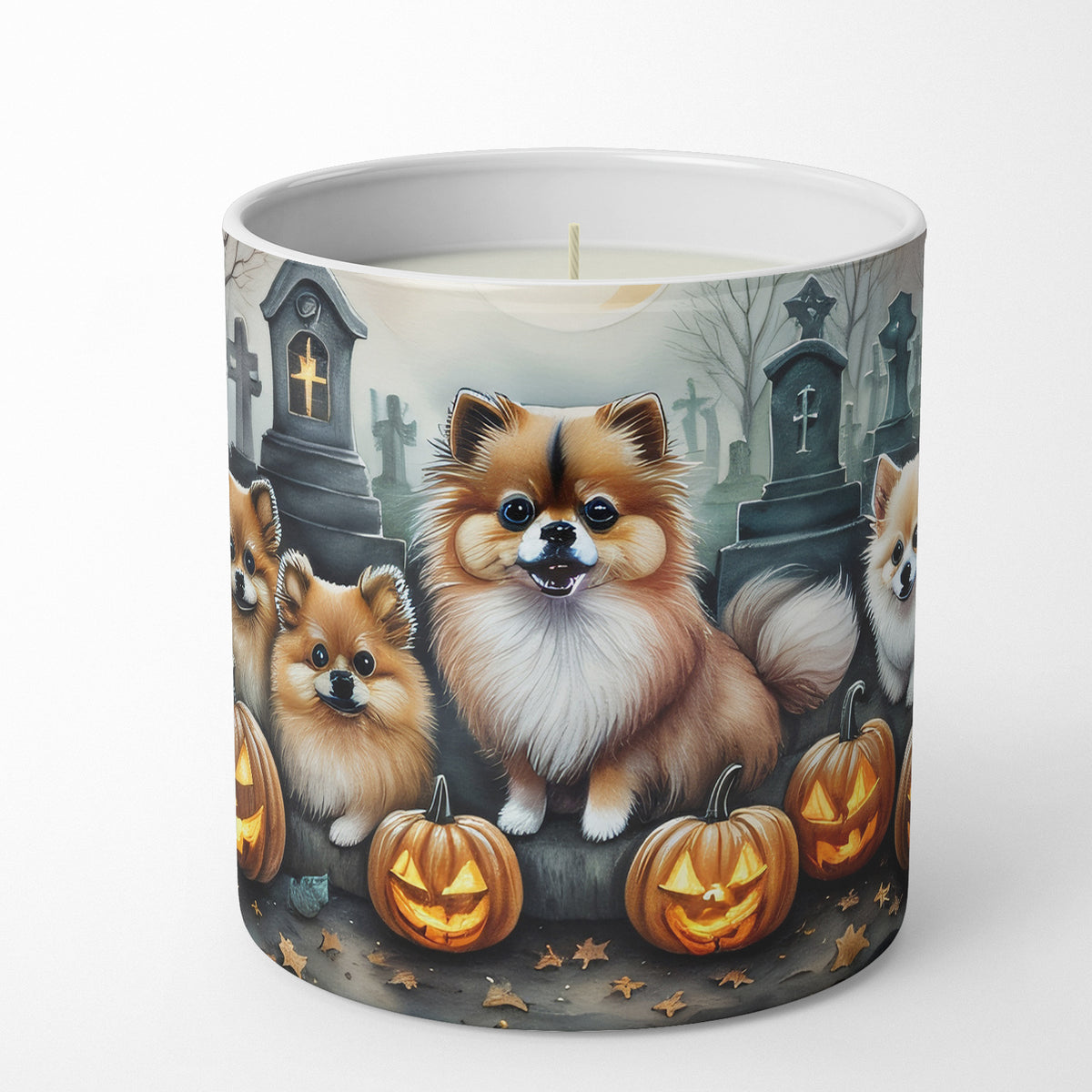 Caroline's Treasures DAC2068CDL Pomeranian Spooky Halloween Decorative Soy Candle Nature Soy Wax Essential Oil Home Decor Ideal for Bedroom Kitchen Bath Office Gift, 10 oz