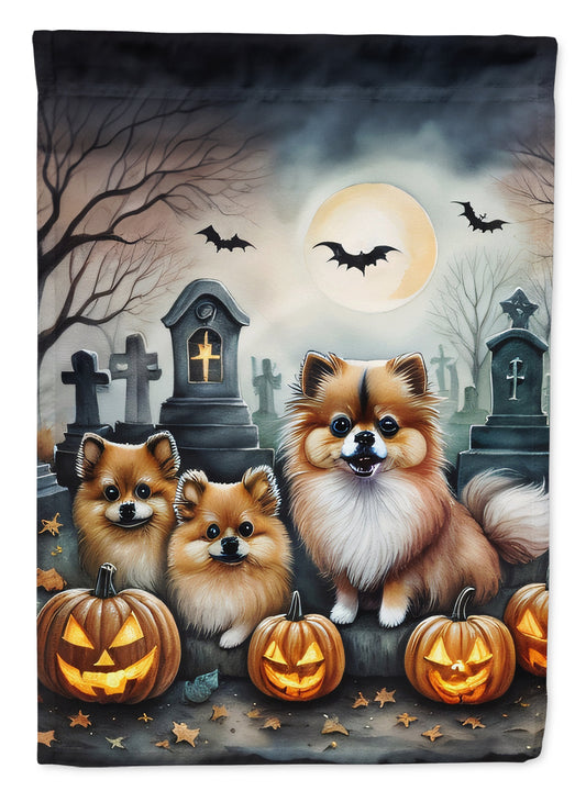Caroline's Treasures DAC2068CHF Pomeranian Spooky Halloween House Flag Large Porch Sleeve Pole Decorative Outside Yard Banner Artwork Wall Hanging, Polyester, House Size, Multicolor