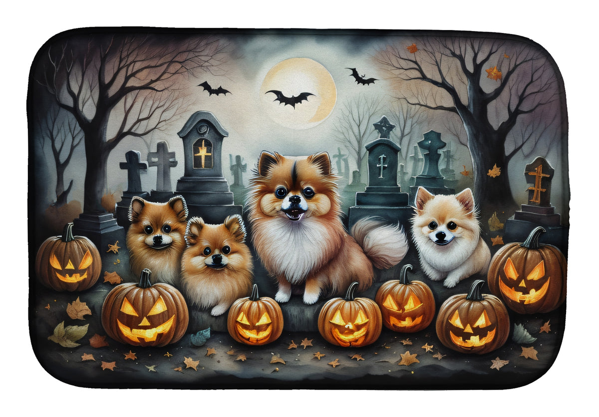 Caroline's Treasures DAC2068DDM Pomeranian Spooky Halloween Dish Drying Mat Absorbent Dish Drying Mat Pad for Kitchen Counter Dish Drainer Mat for Countertop, 14 x 21, Multicolor
